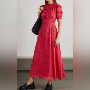 Cefinn Voletta Ruffled Printed Georgette Midi Dress - Red